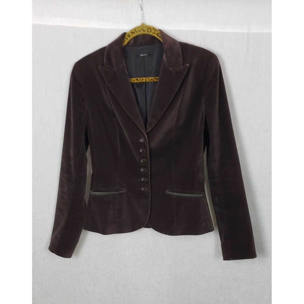 Tahari Womens Brown Velvet Blazer Jacket 10 Grosgrain Trim Lined Dark Academia
